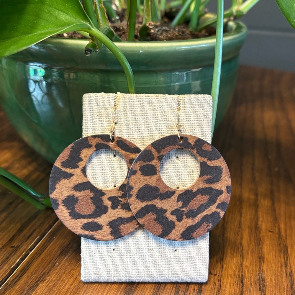 Nickel & Suede Leopard Print Nova Hoop Earrings